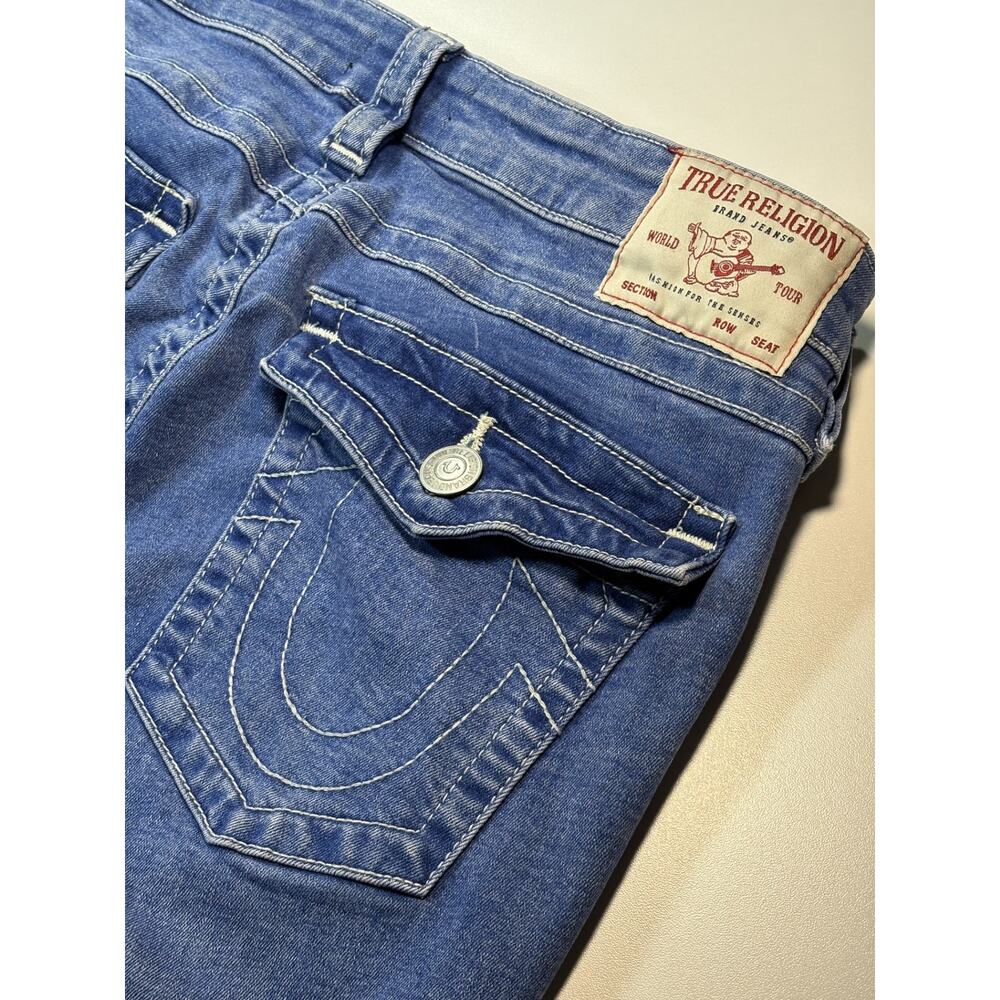 True Religion Jennie Curvy Mid Rise Capri Jeans Women’s 30 Blue Stretch Flap Pkt
